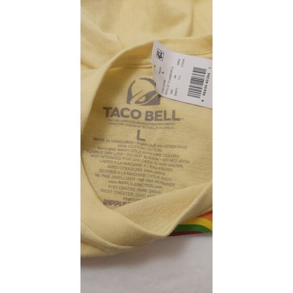 Taco Bell Adult Size Large Shirt Rainbow Logo Yellow Short Sleeve Athletic Fit - Picture 5 of 8